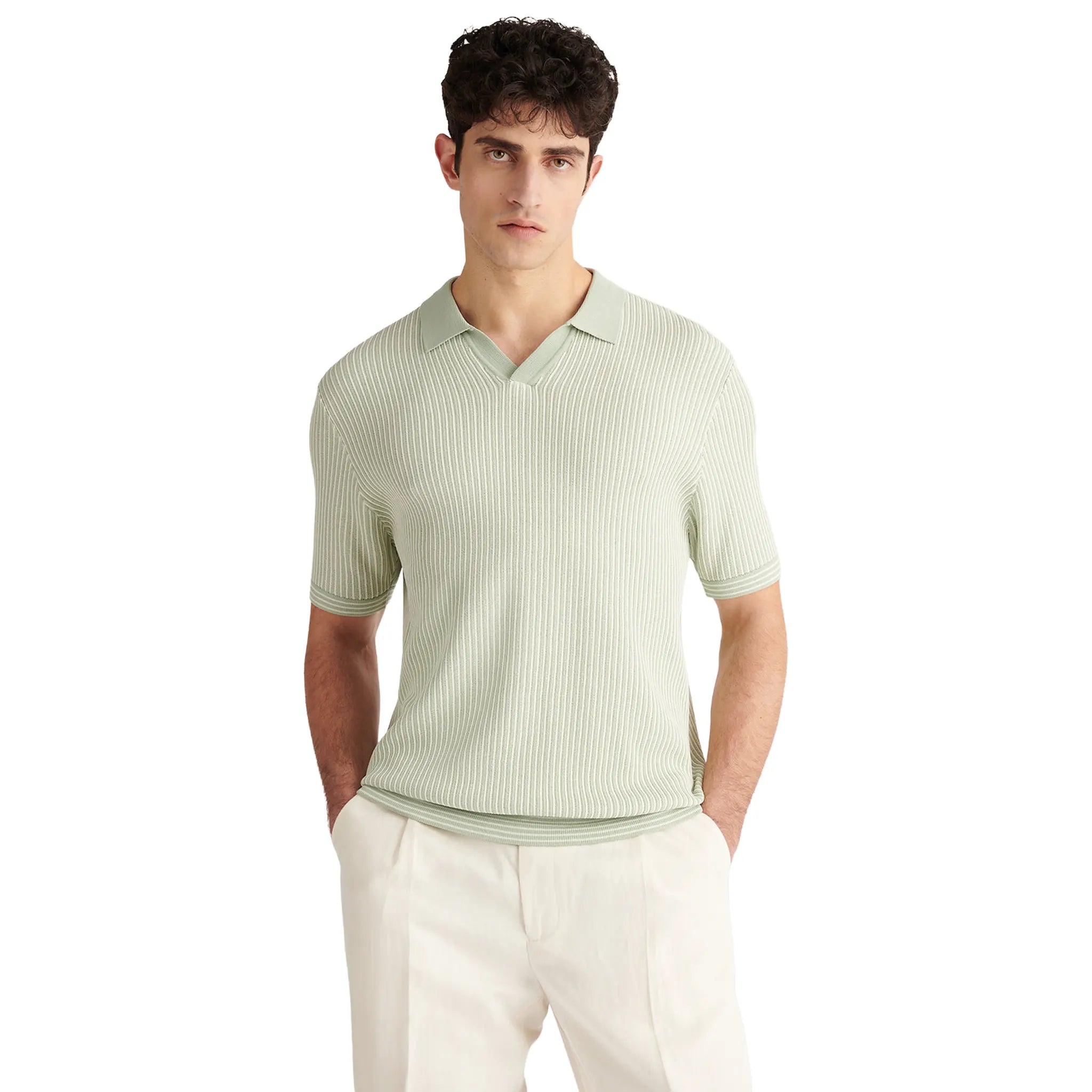 Front View of Peckham Rye Sidney Revere Knit Seafoam Polo Shirt